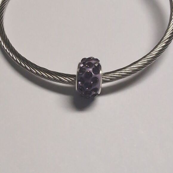 Purple Rhinestones Charm for Pandora Style Bracelet - Picture 1 of 4
